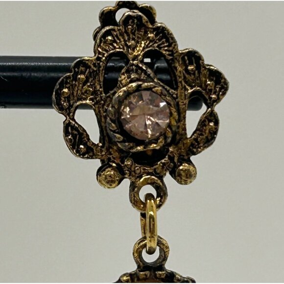 Vintage Gold Tone Drop Earrings Lavender Cabochons & Chain Dangles Elegant Retro - Picture 4 of 15